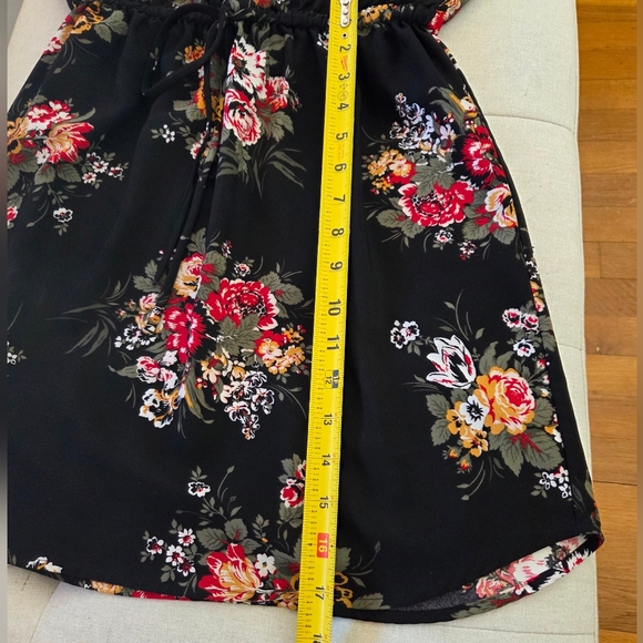 LOFT Petite Small Floral Black Stretchy Waist Shirt Dress Excellent Condition - Picture 10 of 15